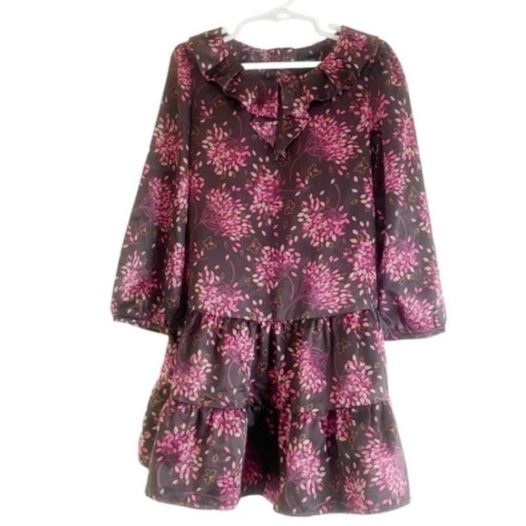 Gap Tiered Satin Dress Party Holiday Brown Pink Girl Size 5 - Picture 4 of 8